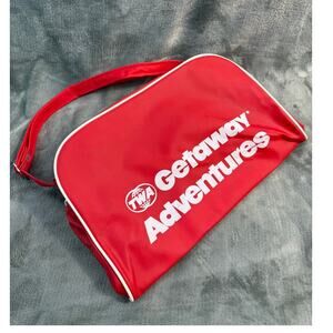 VTG TWA Getaway Adventures Carry On Shoulder Bag Trans World Airlines Red Vinyl